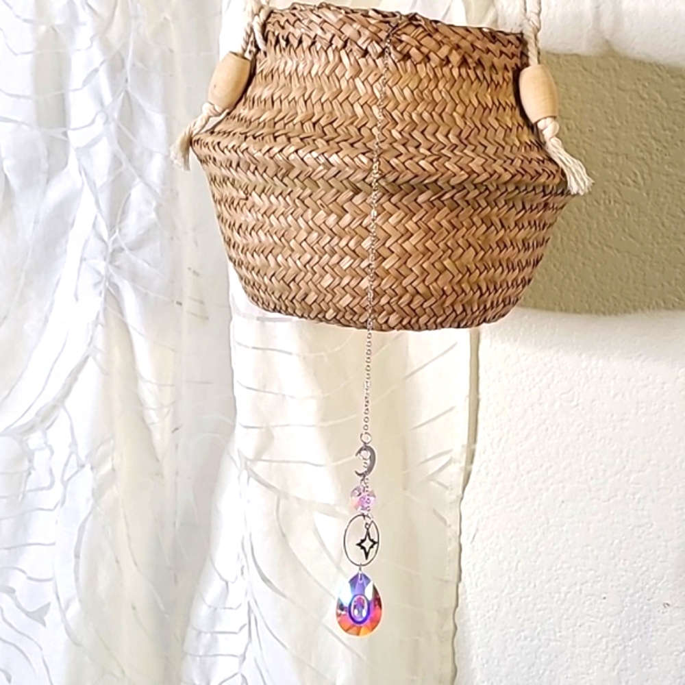 Suncatcher Silver Tone Chain Rainbow Crystal Home Office Indoor Outdoor Decor - Picture 3 of 4